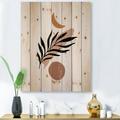 DESIGN ART Designart Abstact Minimal Sun Moon & Tropical Palm Leaf I Modern Print on Natural Pine Wood 15 in. wide x 30 in. high