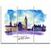 Design Art London Purple Illustration - 3 Piece Painting Print on Wrapped Canvas set