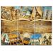 Design Art Vintage Collage Cards - 3 Piece Graphic Art on Wrapped Canvas Set