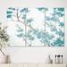 DESIGN ART Designart Teal Cherry Blossoms II Traditional Floral Canvas Art 36 in. wide x 28 in. high - 3 panels