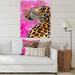 DESIGN ART Designart Golden Leopard With Black Spots On Pink Traditional Canvas Wall Art Print 30 in. wide x 40 in. high