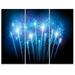 Design Art Blue Fireworks at Night Sky - 3 Piece Graphic Art on Wrapped Canvas Set