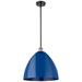 Plymouth Dome 16" Wide Black Brass Stem Hung Pendant w/ Blue Shade