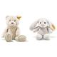 Steiff Bearzy Teddybär - 28 cm - Kuscheltier für Babys - Soft Cuddly Friends - weich & waschbar - beige & Hoppie Hase - 18 cm - Plüschhase mit Schlappohren - Kuscheltier für Kinder - hellgrau