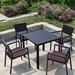 Hokku Designs Benje Square 4 - Piece 31.5" Long Aluminum Outdoor Dining Set w/ Cushions Wood/Plastic/Metal in Black/Brown | 31.5 W x 31.5 D in | Wayfair