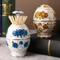 Toothpick Dispenser Toothpick Box Retro Plastic Luxury Pop-up Toothpick Organizer Box Rose Flower