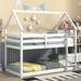 Twin over Twin Wood Loft Bed with Roof Design, Safety Guardrail and Ladder, Grey