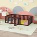 41" x 77" Twin Size Solid Wood Floor Bed Frame with Fence and Door, Not Including Slats, for Toddler & Kids & Babys