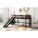 Twin Size Low Loft Bed with Ladder & Slide, Wooden Bedframe for Kids Bedroom, Space-Saving/No Box Spring Needed