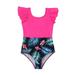 B91xZ Baby Swimsuit Girl Teen Kids Girls Swimsuits OnePiece Kids Black Swimsuits Chest Pads Girl Sun Ruffler Sleeves Floral Hot Pink Sizes 4-5 Years