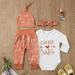 ESHOO 4Pcs Infant Newborn Baby Girls Outfits Romper Long Pants Set Ruffle Bodysuit + Floral Pant + Headband + Beanie Cap for Baby Girl 0-12 Months