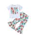 Arvbitana 4th of July Toddler Girls Pants Suit Casual Street Party Summer Letters Tops Long Bell-Bottoms Pants Independence Day