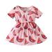 Toddler Summer Dress Short Sleeve Summer Fruit Watermelon Printed Cute Princess Dress Casual Dress Fashion Child Sundress Streetwear Kids Dailywear Outwear