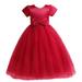 5-14T Girls Princess Dress Short Sleeve Bow Lace Wedding Dress Tulle Birthday Party Dresses Elegant Satin Dress