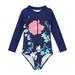 2-8Y Toddlers Girls Baby Rash Guard Long Sleeve Swimsuits Zipper Bathing Suits Sun Protections Child Kids Swim Beachwear