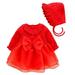 Baby Girl Dress Solid Autumn Print Long Sleeve Hat Romper Princess Dress Clothes Party Dresses