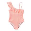 B91xZ Swimsuit Girls Girl s Solid Color Ruffled Sling Tow Piece Swimsuit For 7 To 14 Years Swimming Pool Hot Spring Natatorium Pink Sizes 7-8 Years