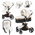 Baby Stroller 3 in 1 Tricycle Baby Walker High Landscape Stroller Folding Strollers Baby Trolley Baby Pram for Baby 0-36 Months (White 3 in 1)