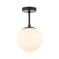 Happy Homewares Traditional and Sleek Opal Glass Globe IP44 Bathroom Ceiling Light in Matt Black | 24cm x 20cm | 60w Max | Also Suitable for Hallways Lounges Conservatories etc