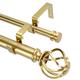 Gold Double Curtain Rods for Windows 36 to 72 Inch(3-6Ft),Adjustable Telescoping Double Curtain Rod with Twisted Cage Finials,1 Inch Diameter Heavy Duty Double Drapery Rods Set 36-72”,Brushed Gold