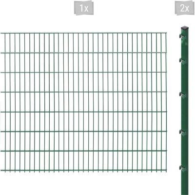 Doppelstabmattenzaun ARVOTEC "ESSENTIAL 143 zum Einbetonieren", grün (dunkelgrün), H:143cm, Stahl, Kunststoff, Zauneleme