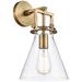 Newton Cone 14" High Brushed Brass Sconce With Clear Shade