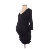 Ingrid + Isabel Casual Dress - Bodycon Plunge 3/4 sleeves: Black Print Dresses - Women's Size 3 Maternity