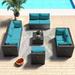 ALAULM Outdoor Patio Furniture Set 9 Pieces Outdoor Sectional Furniture Sofa All-Weather PE Rattan Patio Conversation Set with Tempered Glass Top Table & Cushions Blue