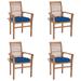 Walmeck Dining Chairs 4 pcs with Blue Cushions Solid Teak Wood