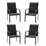 VICLLAX Outdoor Wicker Chair Set of 4 Patio Rattan Chairs with Curved Armrests for Garden Wicker Lawn Chair Grey Frame