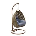 LeisureMod Beige Wicker Indoor Outdoor Patio Hanging Egg Swing Chair Charcoal Blue