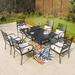 7-Piece Outdoor Dining Set Steel Rectangle Table & Elegant Cast Iron Pattern Dining Chairs