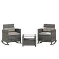 Corvus Fatih 3-piece Outdoor Wicker Rocking Chat Set with Cushions Natural with Grey Finish