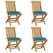 Walmeck Patio Chairs with Blue Cushions 4 pcs Solid Teak Wood