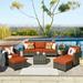 OVIOS 6-piece Outdoor High-back Wicker Sectional Set With Table Red/Orange