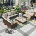 MF Studio 10 Piece Outdoor Patio Conversation Set Outdoor Furniture Set Sectional Sofa with Beige Cushions