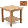 Teak Wood Side End Table - 2-Tier Patio Garden Outdoor Furniture Porch Poolside Balcony Backyard 20 x 20 inch (Wood Color)