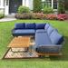 4 Pieces Outdoor Sectional Sofa Set with Coffee Table Outdoor PE V-Shaped Aluminum Corner Sofa Conversation Set with All-Weather Cushion and Built-in Side Table for Patio Backyard Garden - Blue
