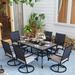 7-piece Patio Dining Set 6 Rattan Swivel Chairs with Cushion and 1 Table with Umbrella Hole