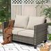 OVIOS Patio Outdoor High-back Grey Wicker Loveseat Beige