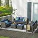 OVIOS 6-piece Patio Wicker Furniture Loveseat Conversation Set Blue