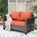 OVIOS Patio Outdoor High-back Grey Wicker Loveseat Red/Orange