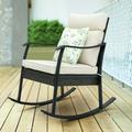 Nuu Garden Outdoor Patio Rattan Rocking Single Chair with Padded Cushions Beige