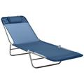 Outsunny Portable Sun Lounger Lightweight Folding Chaise Lounge Chair w/ Adjustable Backrest & Pillow for Beach Poolside and Patio Blue & Silver