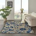 Nourison Aloha Indoor/Outdoor Floral Area Rug Blue/Natural Natural 6 x 9 Pet Friendly Stain Resistant 6 x 9 Outdoor Indoor Ivory Blue Grey