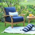 Cambridge Casual Leon Teak Patio Lounge Chair with Cushion Navy