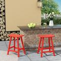 Polytrends Laguna HDPE All Weather Poly Outdoor Patio Bar Stool - Saddle Seat 24 (Set of 2) Red Mid-Century Modern