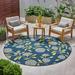 Christopher Knight Home Viola Indoor/ Outdoor Floral Area Rug by Blue + Green 7 10 Round Latex Free Floral & Botanical Less than 0.25 inch 8 Round