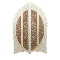 DecMode French Country Wood Foldable 4 Panel Room Divider Screen with Floral Carvings and Brown/White Distressed Finish 62 W x 72 H