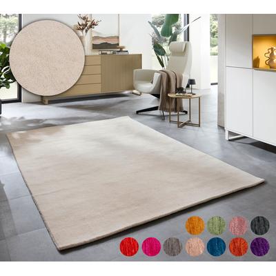 Wollteppich THEKO "Holi", beige (cream), B:70cm H:13mm L:140cm, Schurwolle, Teppiche, Uni-Farben, leicht meliert, reine Wolle, handgewebt mit Knüpfoptik Image